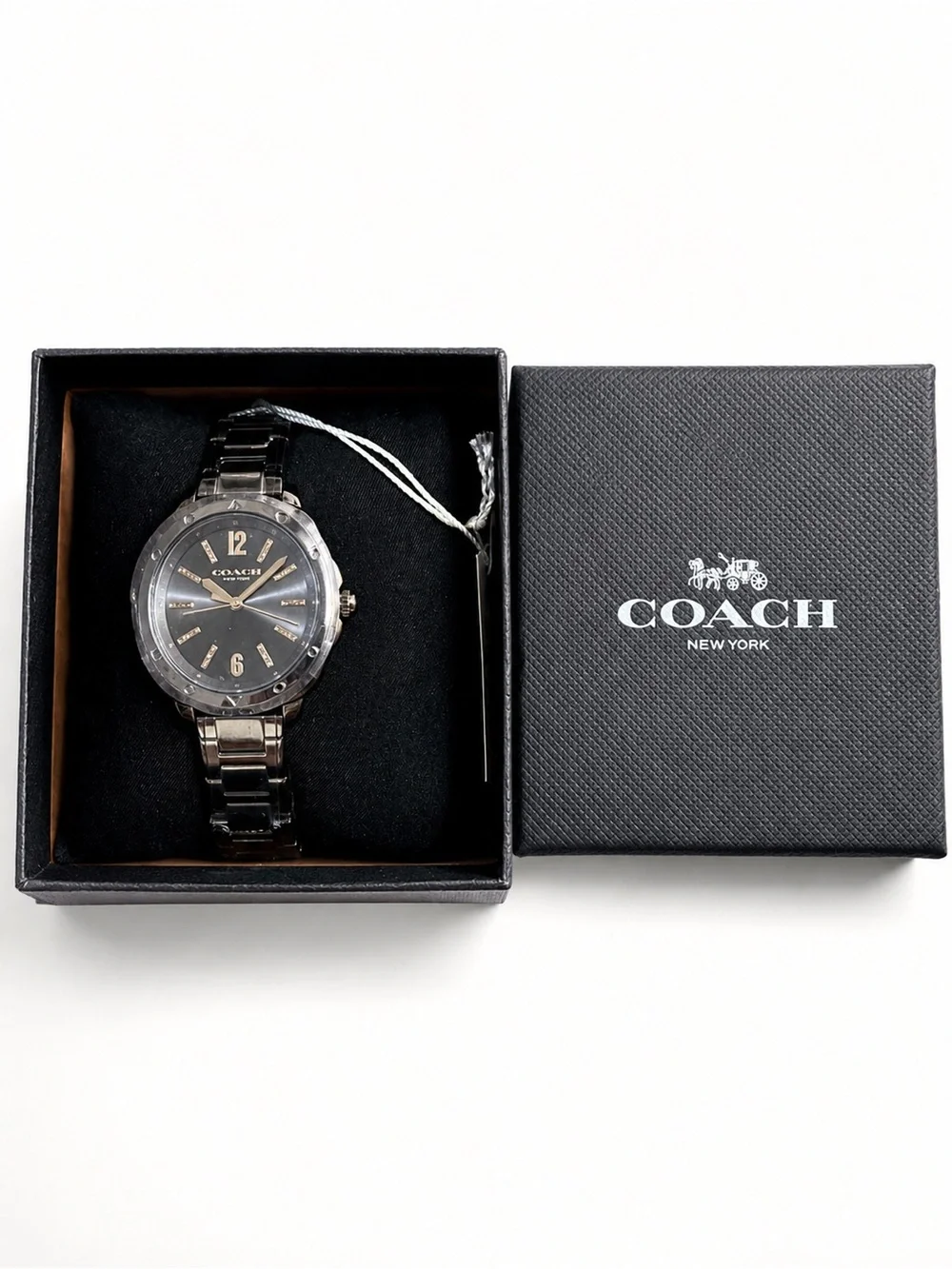 Coach Women’s Silver Bracelet Watch with Gray Dial and Gold Accents